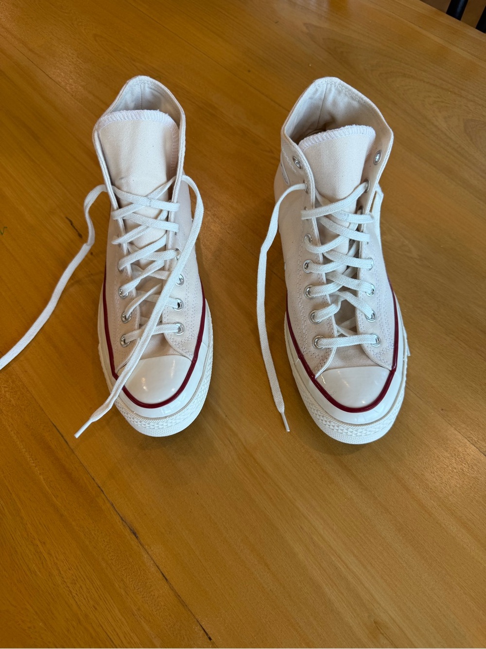 Converse High Top Sneakers in White with Red Stripe - Picture 2 of 5